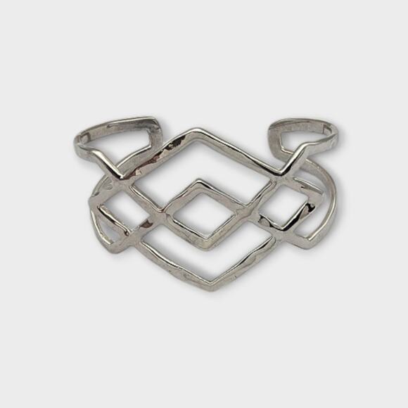 Silver Diamond Pattern Cuff – Southwestern Modernist Style Bracelet - Picture 6 of 10